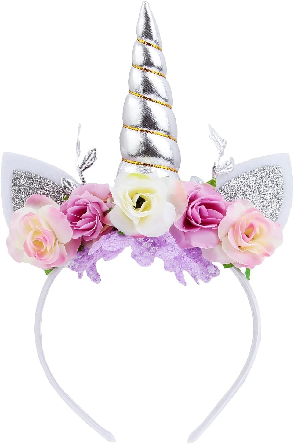 Nishine Einhorn Horn Floral Stirnband Glitter Ohren Pony Kopfbnder Tiara fr Mdchen Party Geburtstag Cosplay