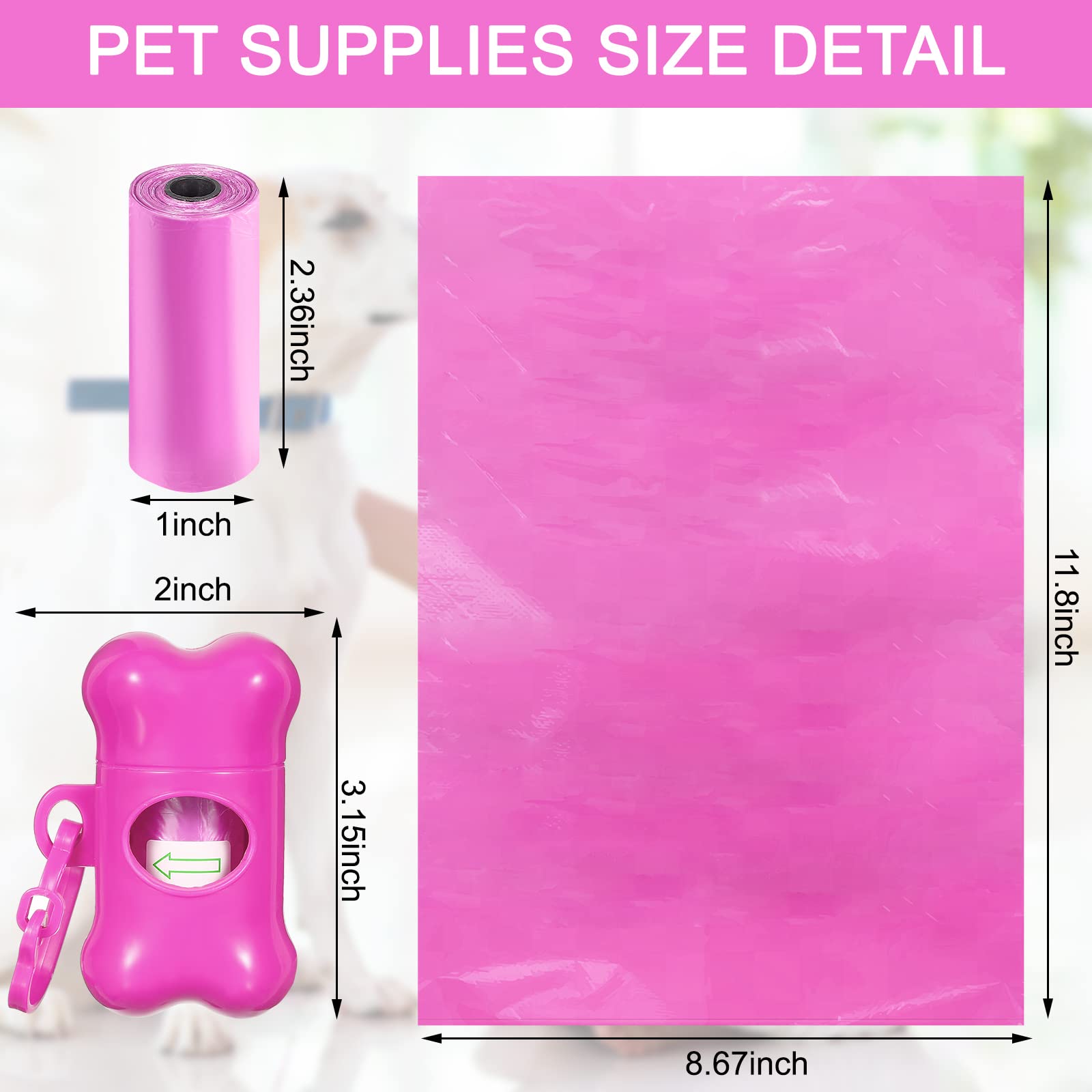 Sacchetti per cani da 3000 pezzi, per cani e cani, con 3 sacchetti per cacca, per cani e cani, per la casa, all'aperto, cuccioli, passeggiate e viaggi, 30 x 20 cm (rosa caldo)