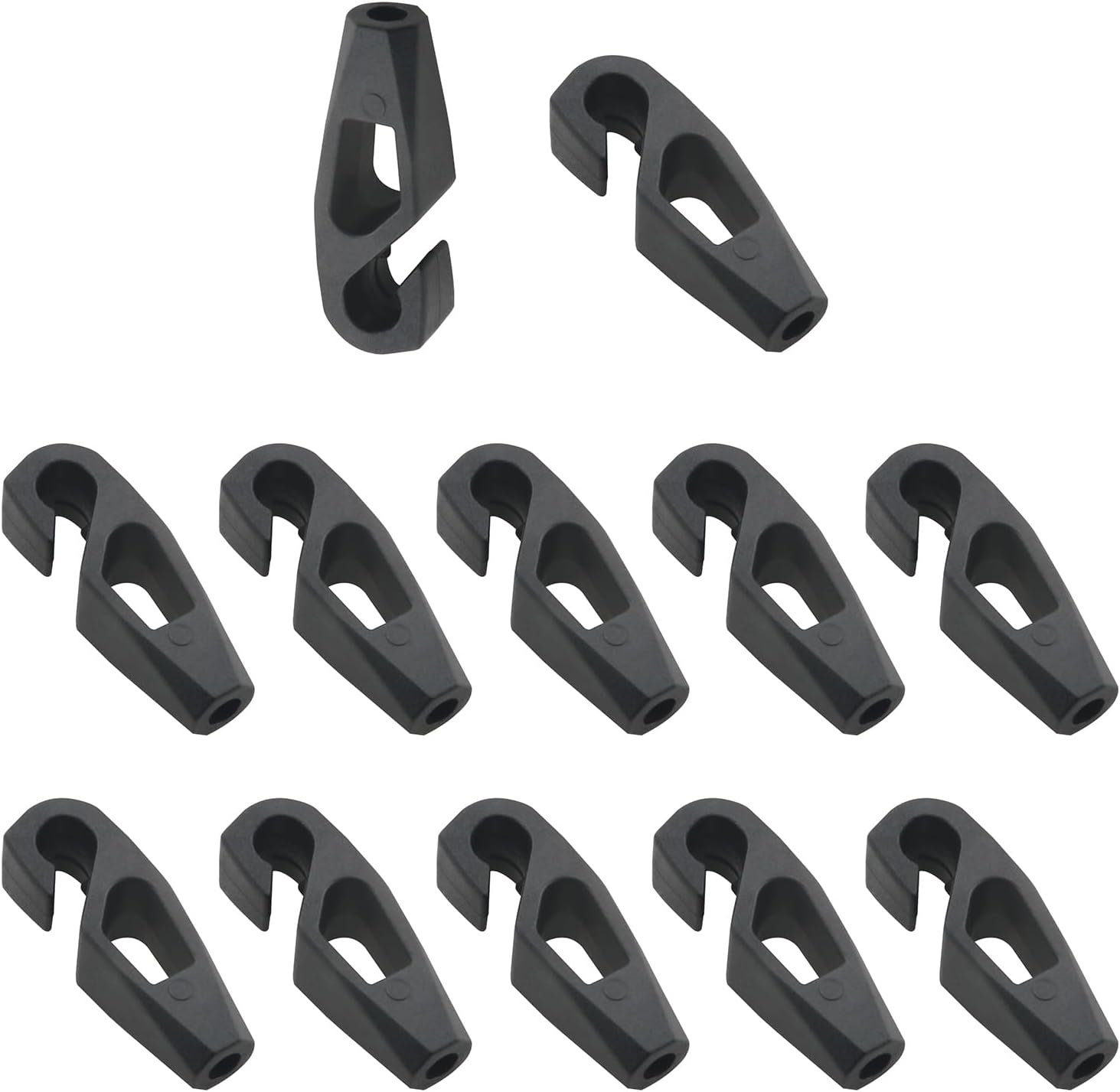 12PCS Bounce Cord Terminal Hooks Shock Absorption Rope Round Hole Plastic Hooks 3mm/0.12 Inch Inner Diameter for Cargo Net Adjustment Buckles Boating Water Sports Camping Accessories