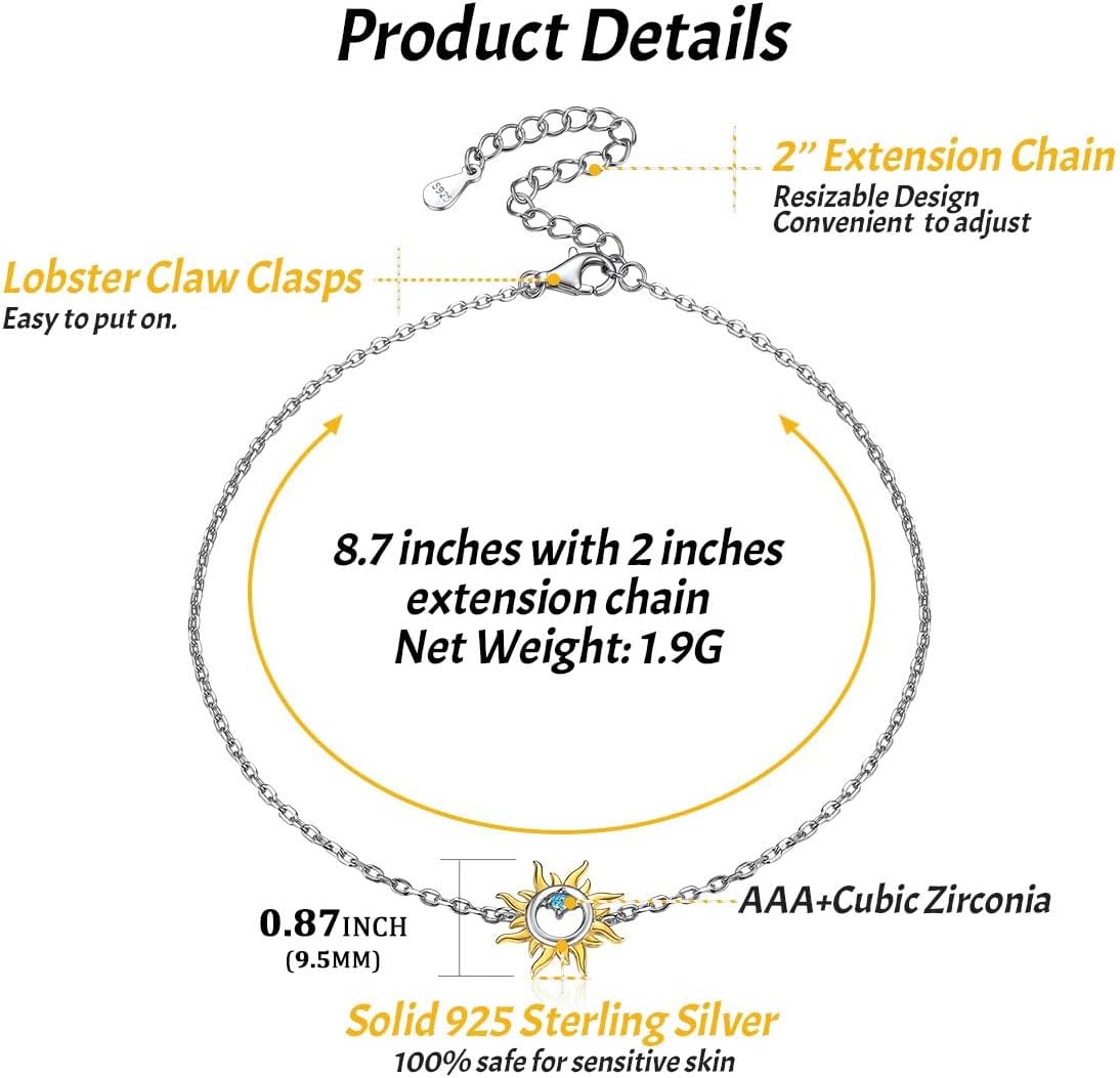 ChicSilver Personalized 925 Sterling Silver Tiny Heart/Moon/Star/Sun/Dot/Triangle Anklets Simple Dainty Foot Jewelry for Women, Silver/Gold Plated/Rose Gold Plated