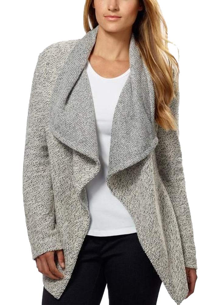 Womens Tweed Drape Front Shawl Collar Cardigan