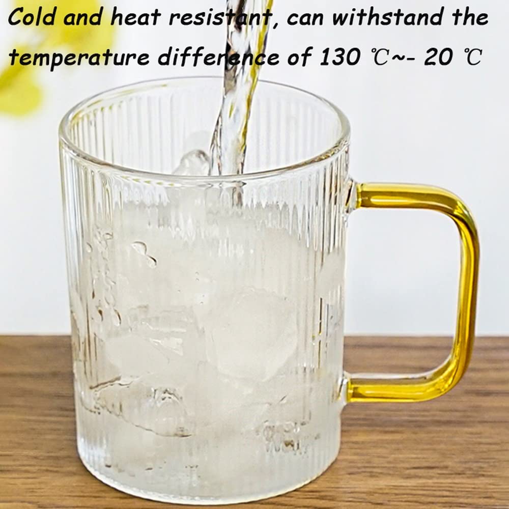 Tasse En Verre, Tasse À Thé En Verre Sans Plomb De Grande Capacité 2 Ensembles De Tasses En Verre Avec Rayures Verticales Et Poignées, Convient For L'eau, Le Lait, Le Café, Le Thé, 340ML