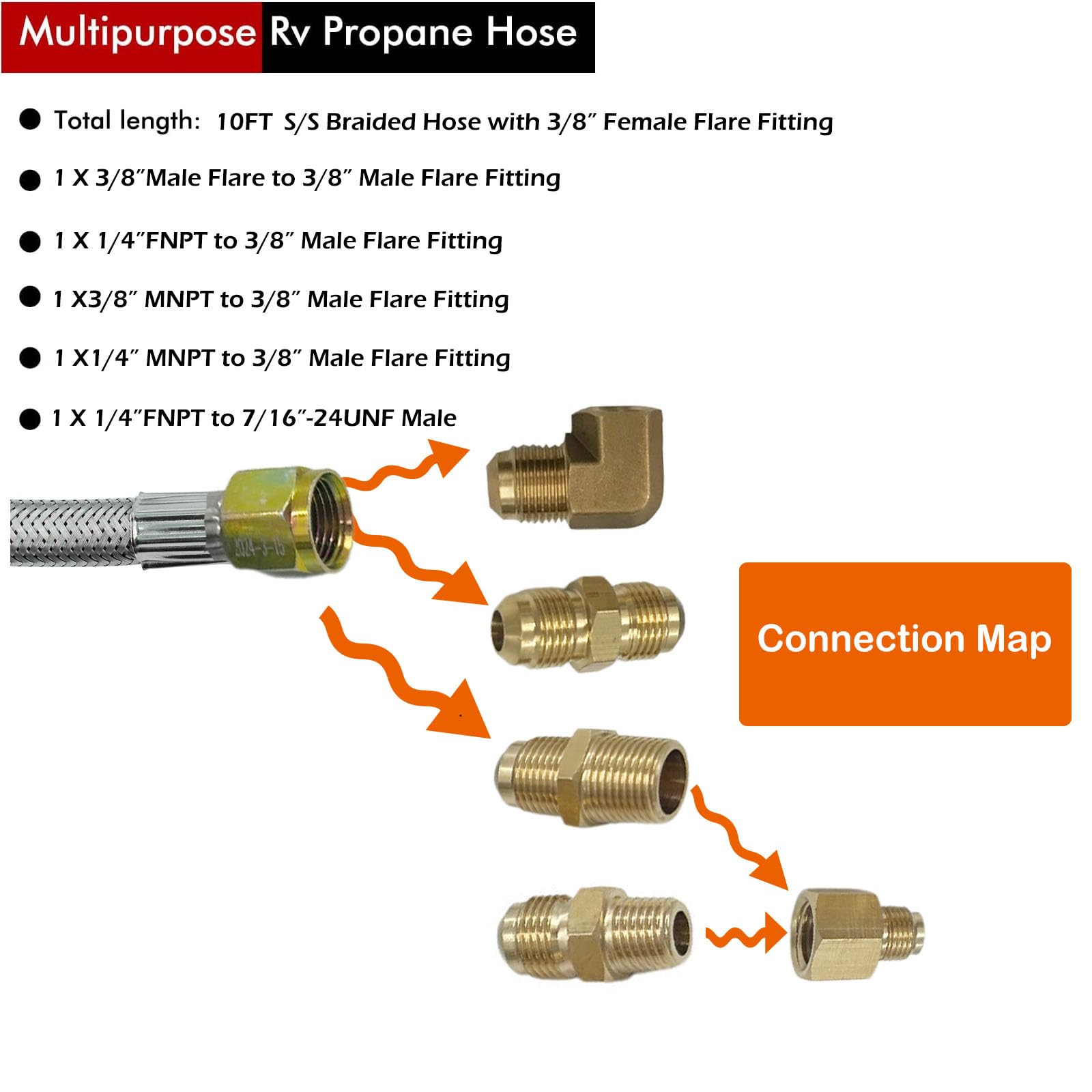 Mensi Manguera de gas propano de 3/8 pulgadas, accesorios de 1/4 pulgadas NPT macho de 3/8 pulgadas macho de 1/4 pulgadas, codo invertido macho de 1/4 pulgadas, kit universal POL regulador de tanque