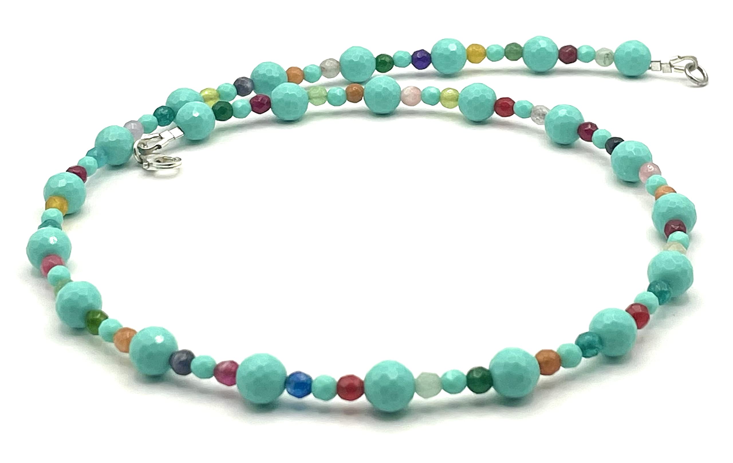 Collana con Turchersi e Giada Colorata, Girocollo in Argento 925, Gioielli Boho, Bijoux Estate, Pietre Dure Naturali, Made in Italy