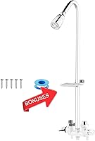 Artiwell Rustproof Outdoor Shower System with Stainless Steel Riser Extension, Double Handle Faucet, 1.8GPM Showerhead & Soap Dish - Polished Chrome