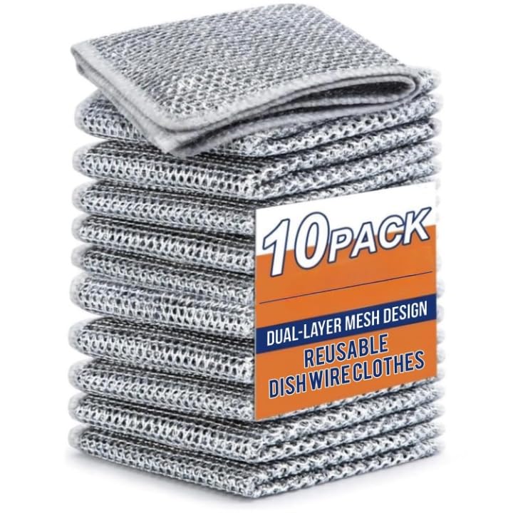 Radhav Mart Non Scratch Wire Dish Cloth (Pack of 10) Steel Scrubber for Utensils Cleaning, Wet and Dry Cleaning, Dish Wash Scrubber for Washing Dishes, Sinks, Counters