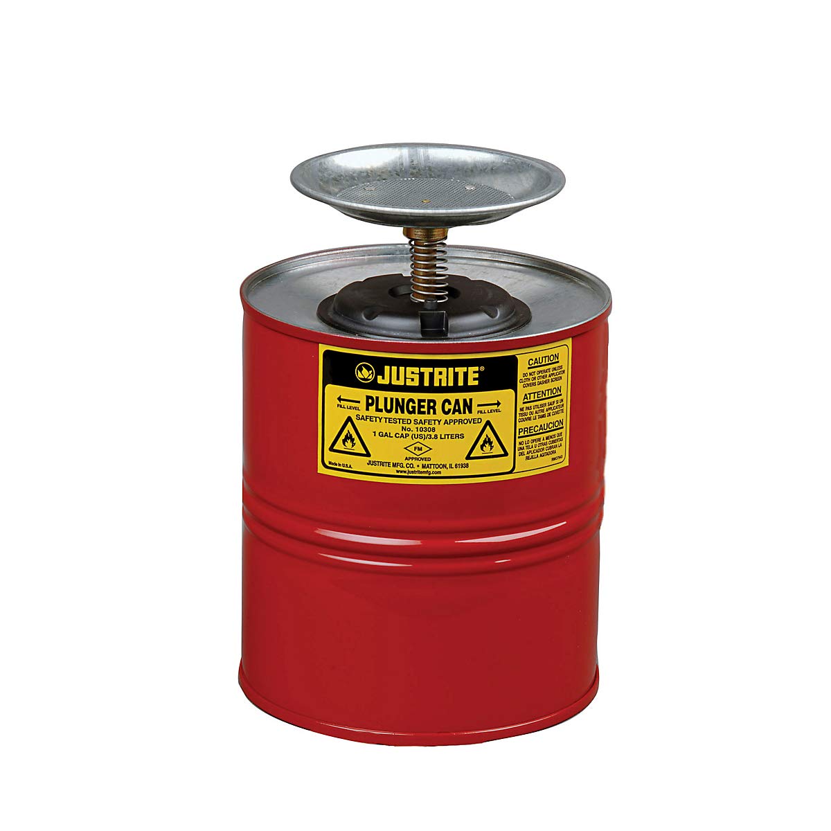 Justrite - 10108 1 Quart Red Galvanized Steel Safety Plunger Can with 5" Dasher Plate and BrassRyton Plunger Assembly (for Flammables): Hazardous Storage Cans: Industrial & Scientific
