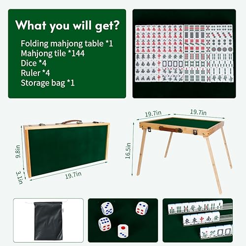 Miniatura 2 de Kits de juego de azulejos Mahjong portátiles, mesa Mahjong plegable con 144 piezas de azulejos Majiang para interior y exterior camping