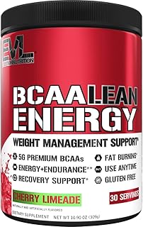 EVL BCAA Lean Energy Powder - Pre Workout Green Tea Fat Burner Support with BCAAs Amino Acids and Clean Energizers - BCAA Powder Post Workout Recovery Drink for Lean Muscle Recovery - Cherry Limeade