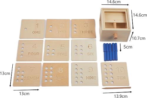 Miniatura 2 de Adena Montessori Juguetes Juego de clavijas de madera para contar del 1 al 10 con números, caja de clavijas y clavijas de volcar  Juguete educativo