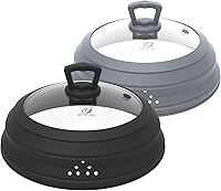Vista 13 de Tapa protectora de salpicaduras de vidrio ventilado para microondas, con silicona plegable para alimentos como placa de cubierta de olla de 10.8