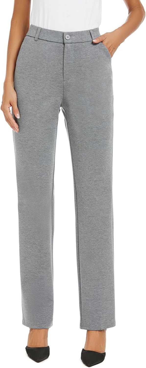 iChosy Women's Stretchy Straight Leg Dress Work Pants Business Office Casual Slacks with Pockets - Image 5
