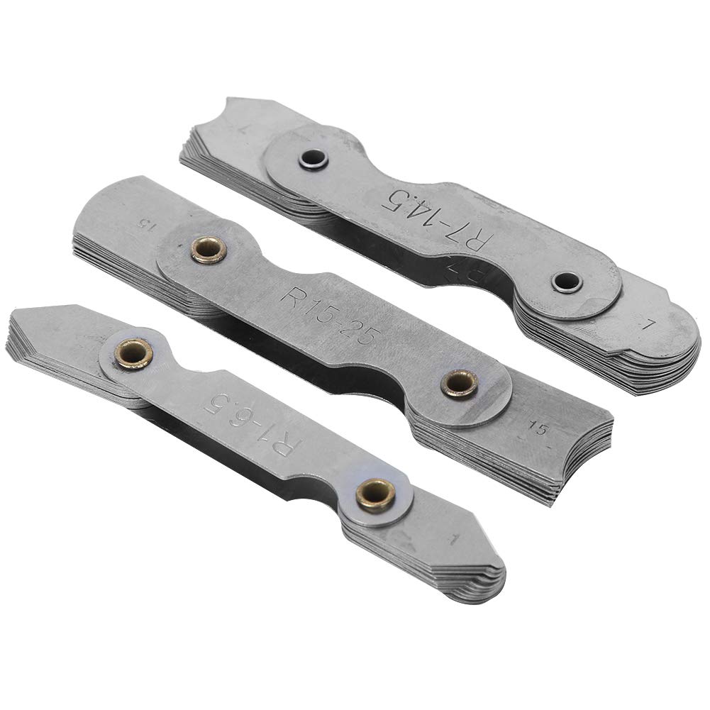 Jauge de rayon, jauge de rayon en acier inoxydable 3 pièces, outil de mesure d'arc interne convexe concave portable, outil de réparation de montre, dureté élevée, durable,