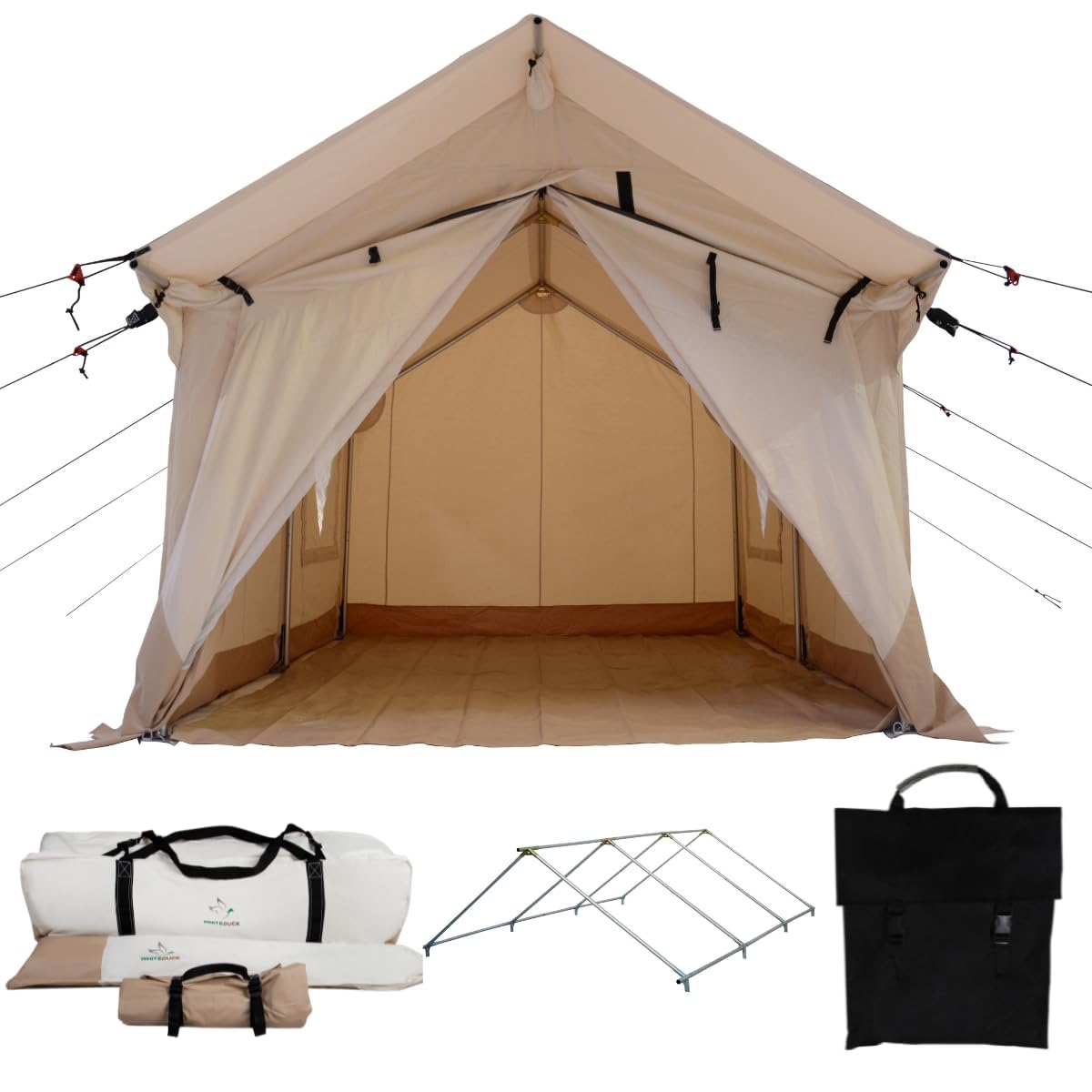 WHITEDUCK Alpha Canvas Wall Tent – Waterproof 4 Season Outdoor Camping & Hunting Tent w/Heavy Duty Aluminum Frame & PVC Floor for Large Groups Families & Outfitters