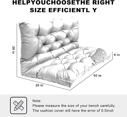 Miniatura 5 de LCKFFYD Cojines de columpio de porche, cojín de columpio de 3 asientos para exteriores con respaldo, cojín de banco impermeable con lazos, para