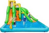 Vista 13 de Boundtech - Casa inflable para saltar, para usar en la alberca, con dos toboganes, pared de escalada, aro de baloncesto, alberca para sambullirse