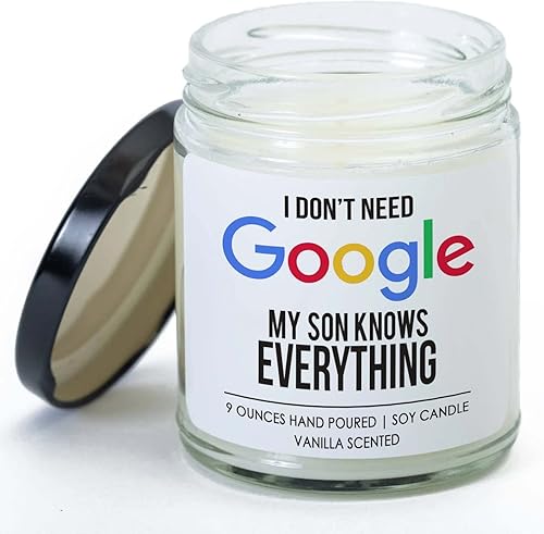 Vela inspiradora con aroma a vainilla No necesito a mi hijo saberlo todo Divertido meme divertido sarcasmo humor broma broma para la familia