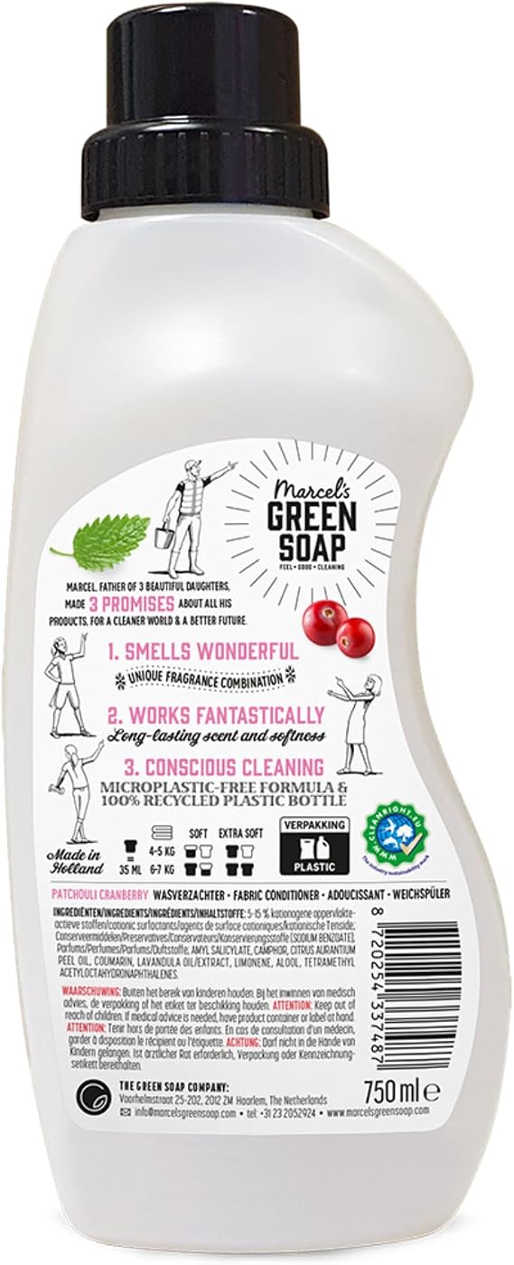 Marcel's Green Soap - Fabric Softener Patchouli & Cranberry - Microplastic-free formula - Vegan - 100% recycled plastic bottle - Refillable - 30 washes - 750ml