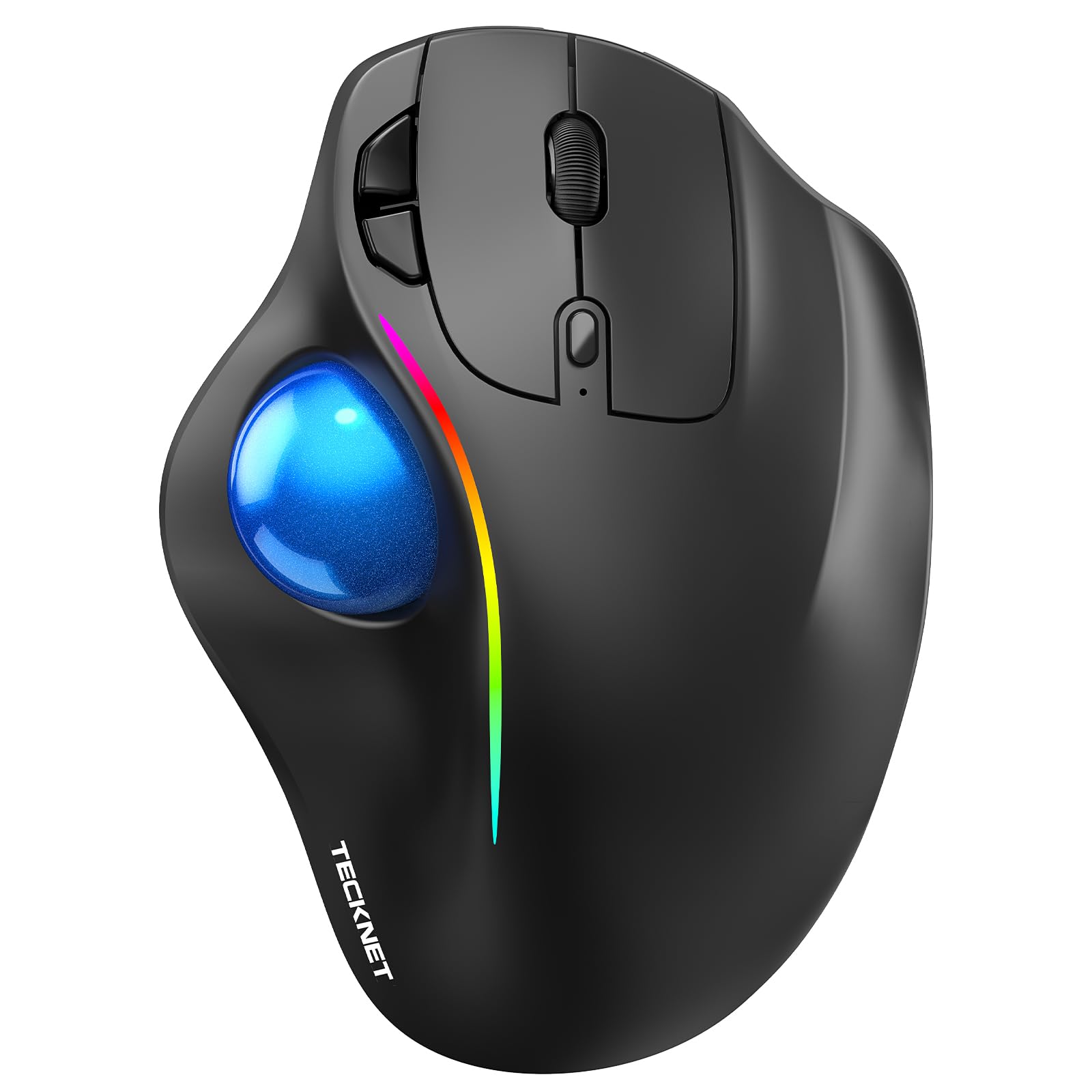 TECKNET Kabellose Trackball-Maus, Ergonomische Maus mit Bluetooth und verschlüsseltem Dongle, 6 Tasten,3 Geräte Verbindung, RGB-Beleuchtung, für PC/Mac