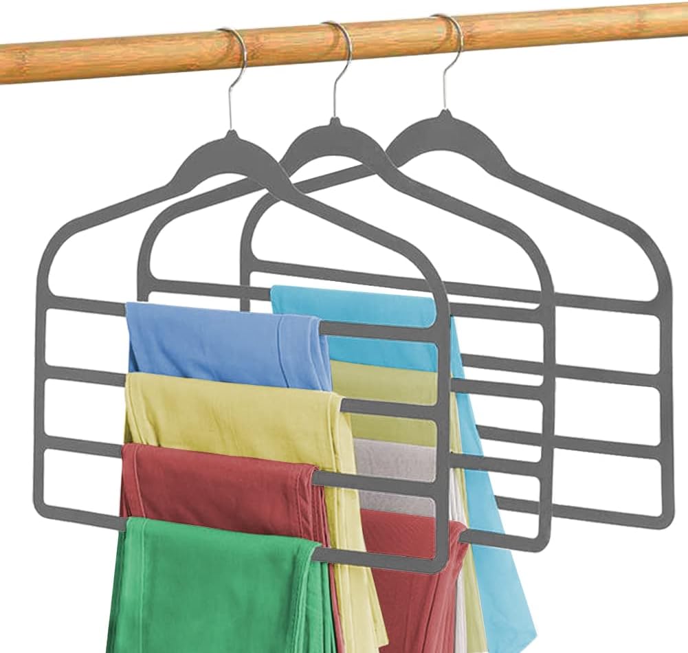 3 Pcs Pants Space Saving Hangers with No Slip 4 Layers