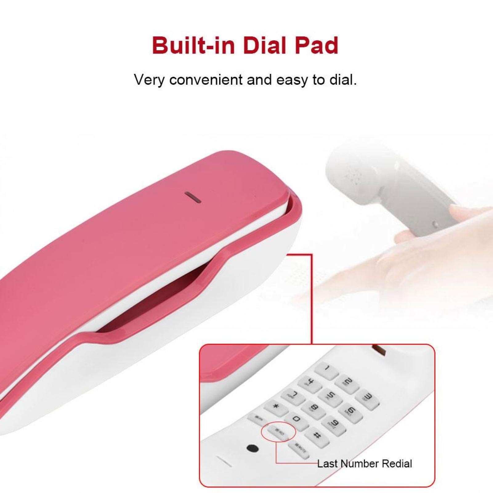 Bewinner Wandtelefon, Rosa Schnurgebundenes Telefon mit Pause/Stummschaltung/Wahlwiederholungsfunktion, Elegantes, Schlankes Retro-Wandtelefon mit Wähltastatur für das Home Office Hotel
