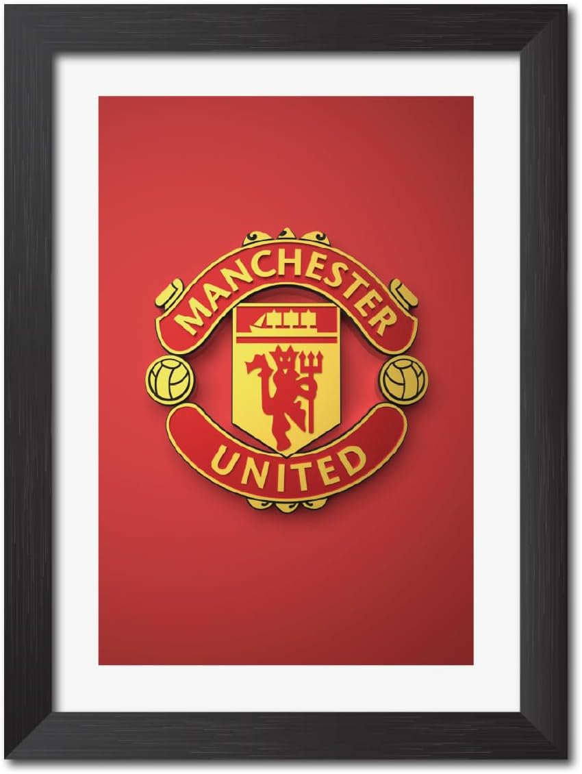 Manchester United 3D Textured Logo Posters Framed Laminated Posters with Matt Finish Frames (12 inches x 9inches) (Manchester United)