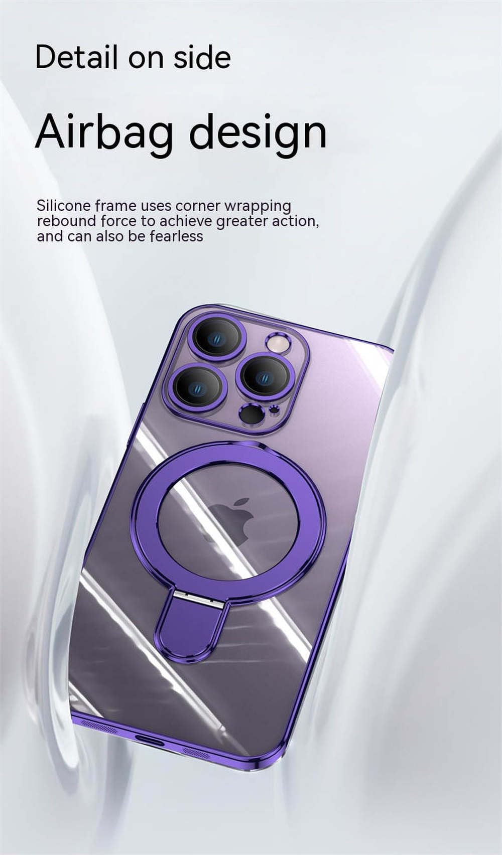 Do iPhone 15 14 pro max Etui Magnetyczne Niewidoczny Uchwyt Wbudowany Obiektyw Folia Tpu Galwanizowane Obudowy Telefoniczne, Fioletowe, Do iPhone 15Plus