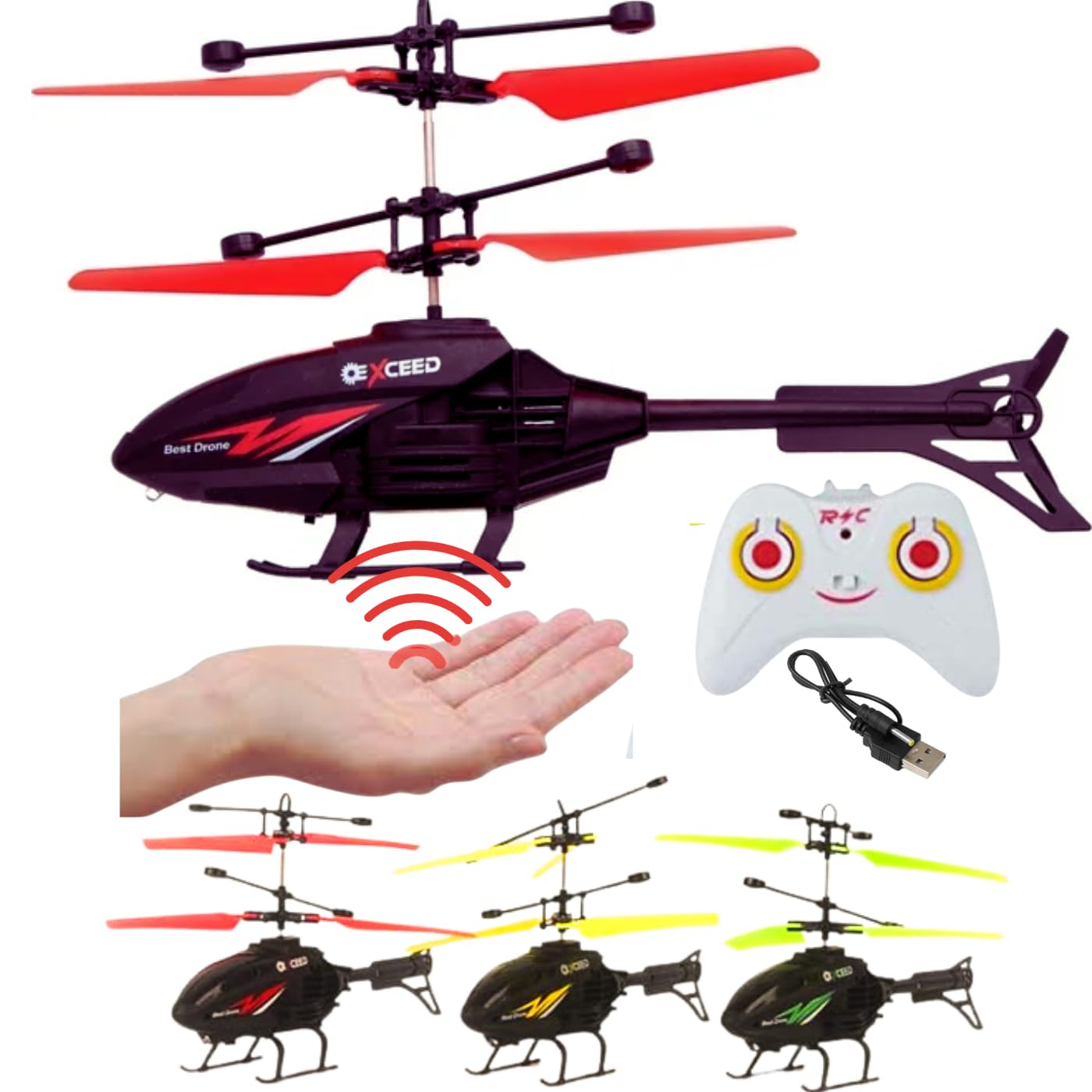 KIDZYMON® Black Helicopter Toy Remote Control Helicopter, Hand Sensor Helicopter, Charging indusction Flight, Gravity Helicopter, 3D Lights for Boys Kids, Indoor and Outdoor, Black Colour, Pack of 1 (B0CQV7MBY2) Amazon Price History, Amazon Price Tracker
