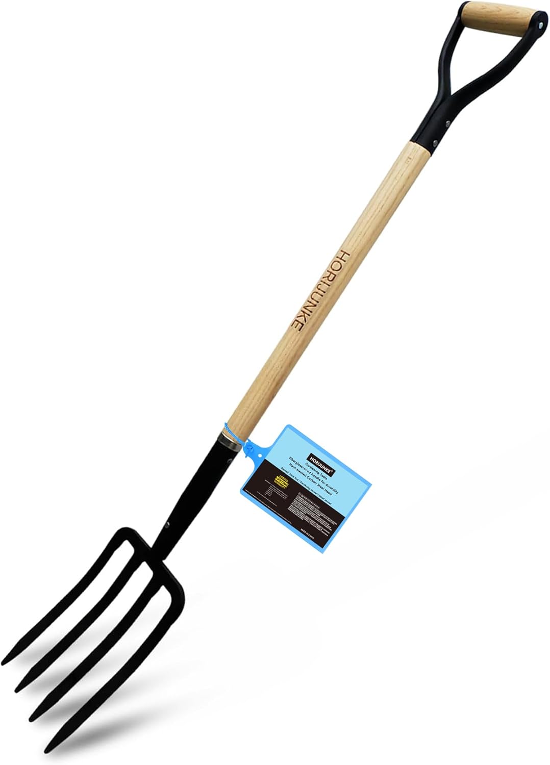 Garden Fork,4-Tine Pitchfork,Spading Digging Fork,Forged Steel Y-Grip, Wood Handel,45Inch Y-Shaped handle