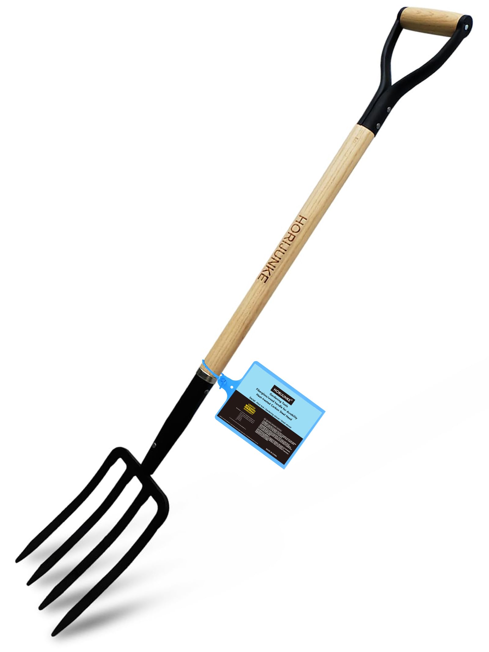 Bêche De Jardin Avec Dents En Acier - Manche Long, Poignée En D Ergonomique, Noir/orange