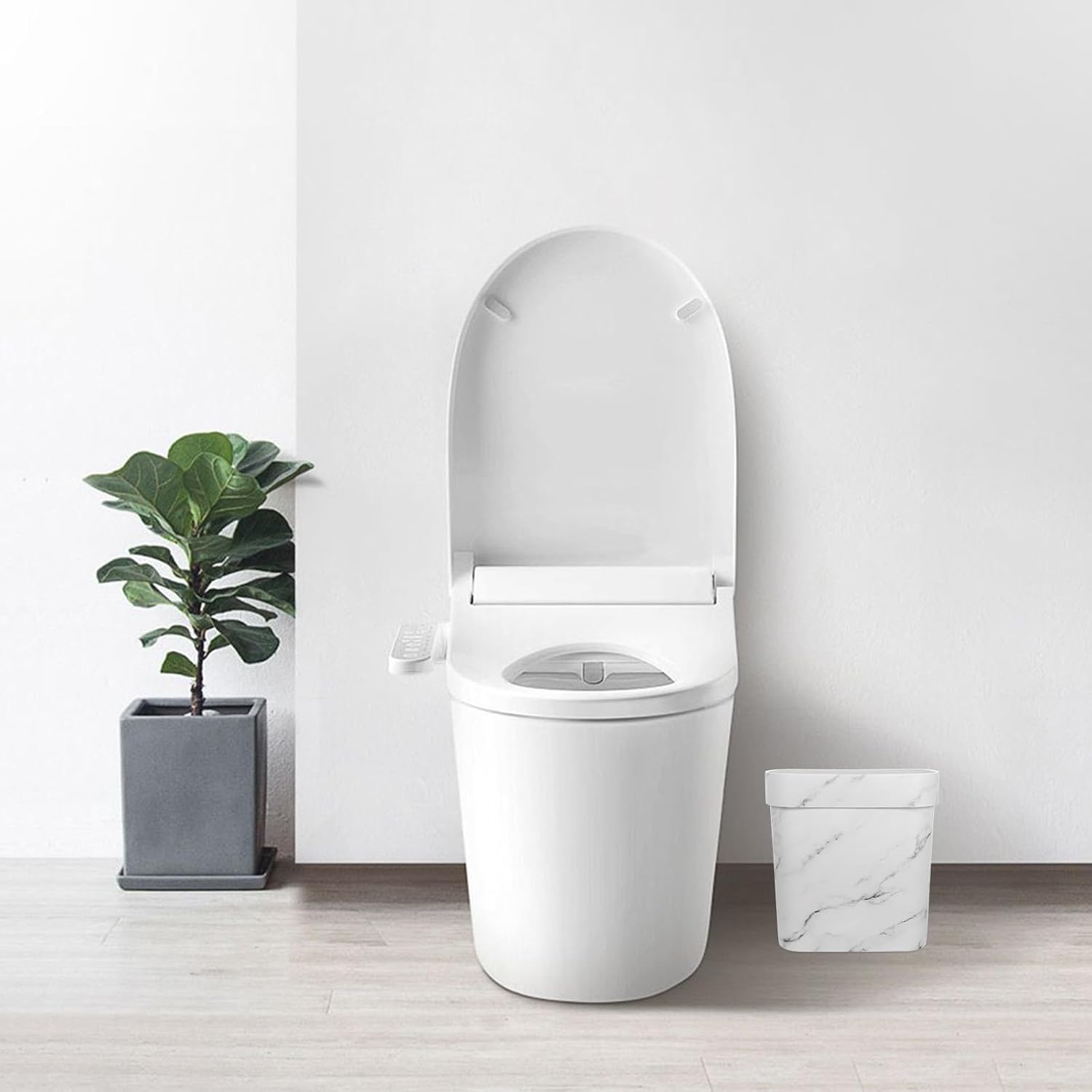 Small Decorative Marble Trash Can with Gap Design and Medium Capacity, Space-Saving Pp Waste Bin for Home Decor and Kitchen Use