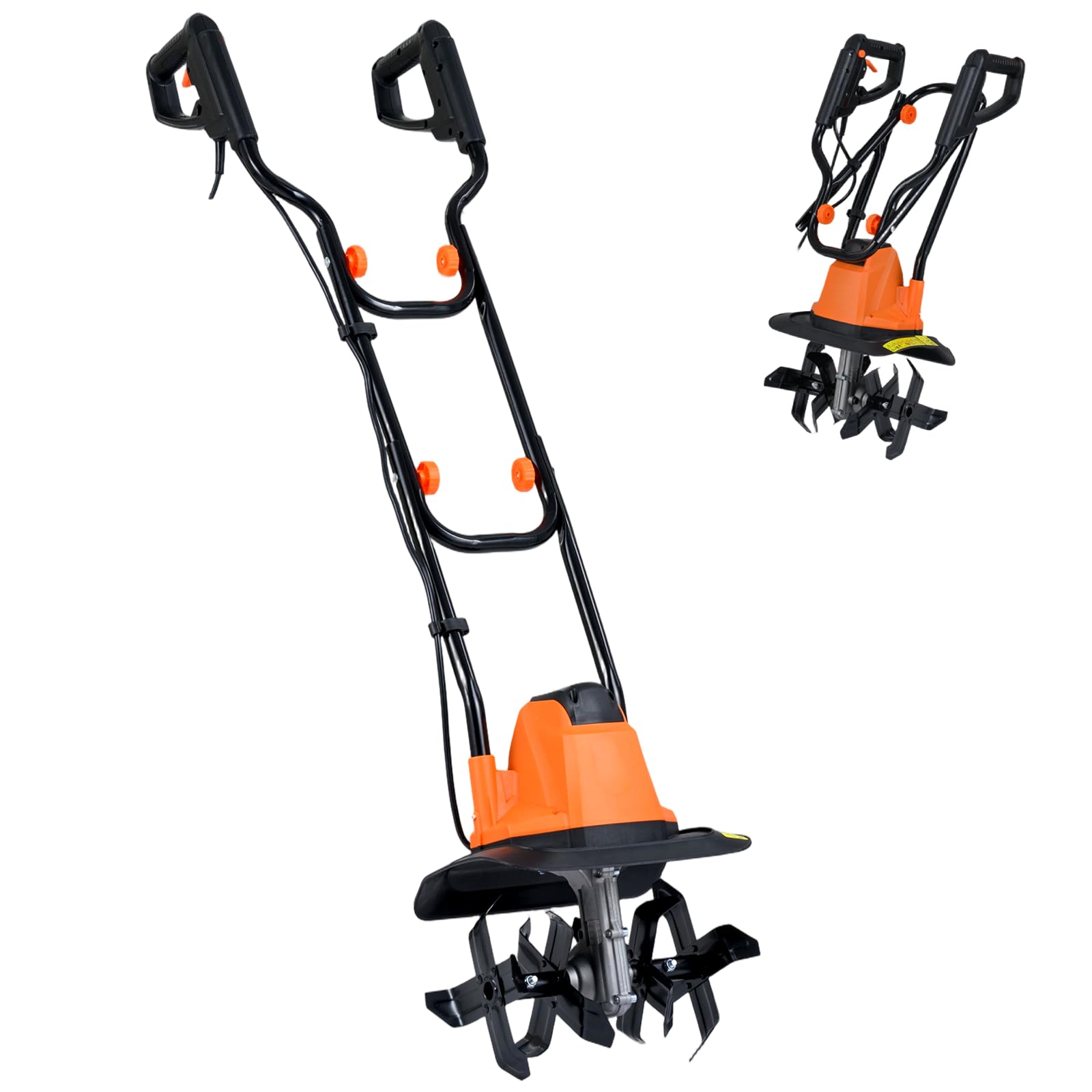 GiantexUK Electric Garden Tiller, 750W/1200W Lawn Soil Cultivator Rotovator Rototiller with 4 Blades, Safety Lock & Foldable Handle, 22cm Working Depth (Orange, 32cm Tilling Width, 750W)