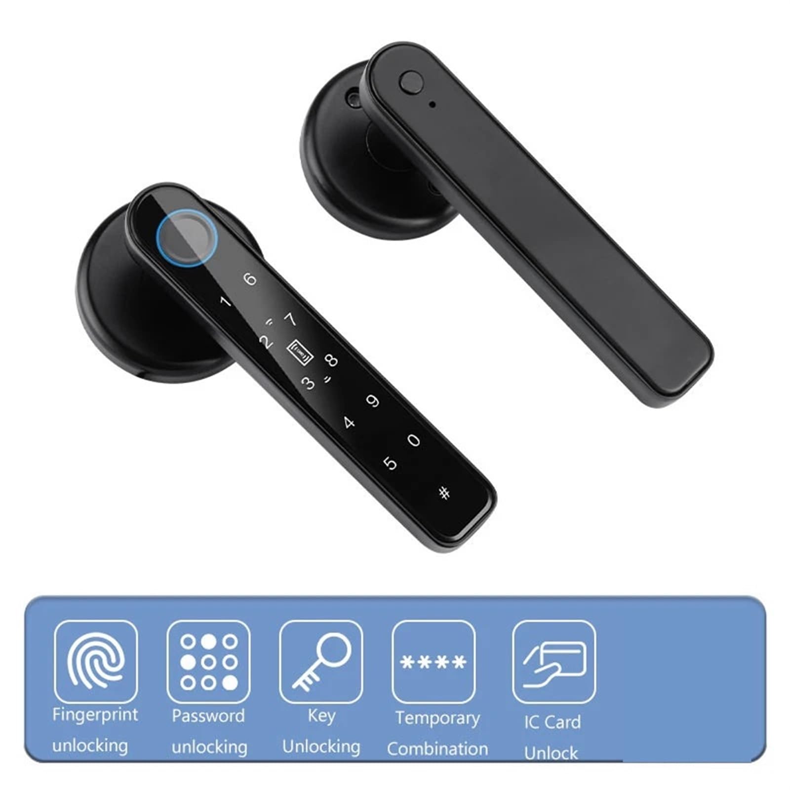 Smart Lock, Zamek do drzwi z czytnikiem linii papilarnych Anti Peeping Hasło Blokada klamki Kontrola aplikacji Typ C Ładowanie awaryjne dla drzwi o grubości 3,5–6,5 cm(Silver)