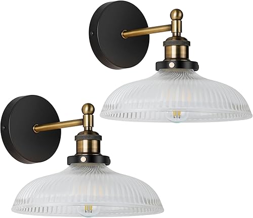 Miniatura 1 de WS-23061-B2 - Juego de 2 apliques de pared vintage para interiores de 110 V con cable a rayas de vidrio para baño, tocador, cocina, pasillo,