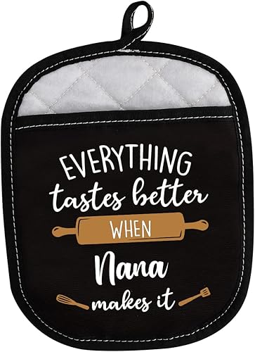 LEVLO Los mejores regalos de cocina para hornear para madre, padre, todo sabe mejor cuando Mimiabuelananapapanonnagigi hace que sea guantes de horno