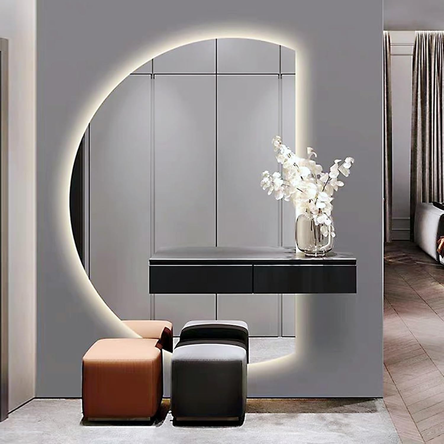 FGXHHS Anti-Fog with Dimmable LED Backlight and Smart Touch Switch, Frameless Full-Length Wall for Entryway