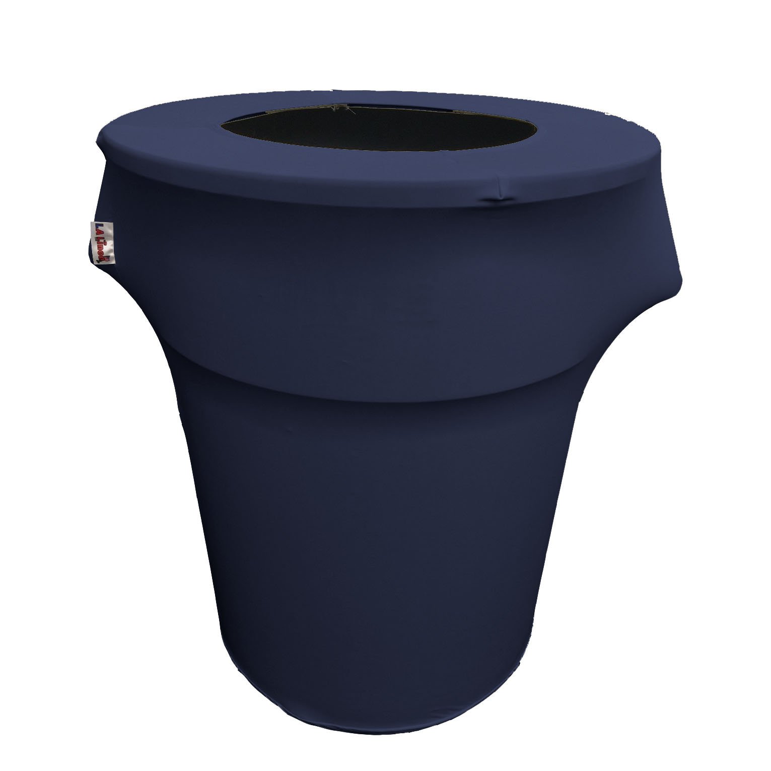 LA Linen Stretch Spandex Fitted Trash Can Cover 55-Gallon Round, Bin Waste Container Cover, Outdoor Indoor Patio Backyard Decor, Navy