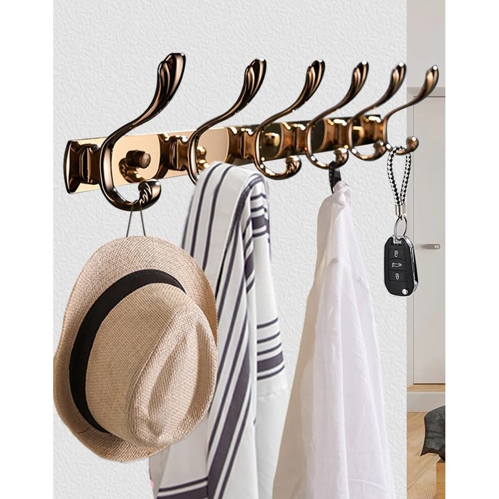 Kleiderhaken Wandgarderobe, Edelstahl Kleiderhakenschiene for Mantel, Hut, Handtuch, Roben, multifunktionaler Kleiderhaken Badezimmer (Color : Rose Gold, Size : 6 Hooks)