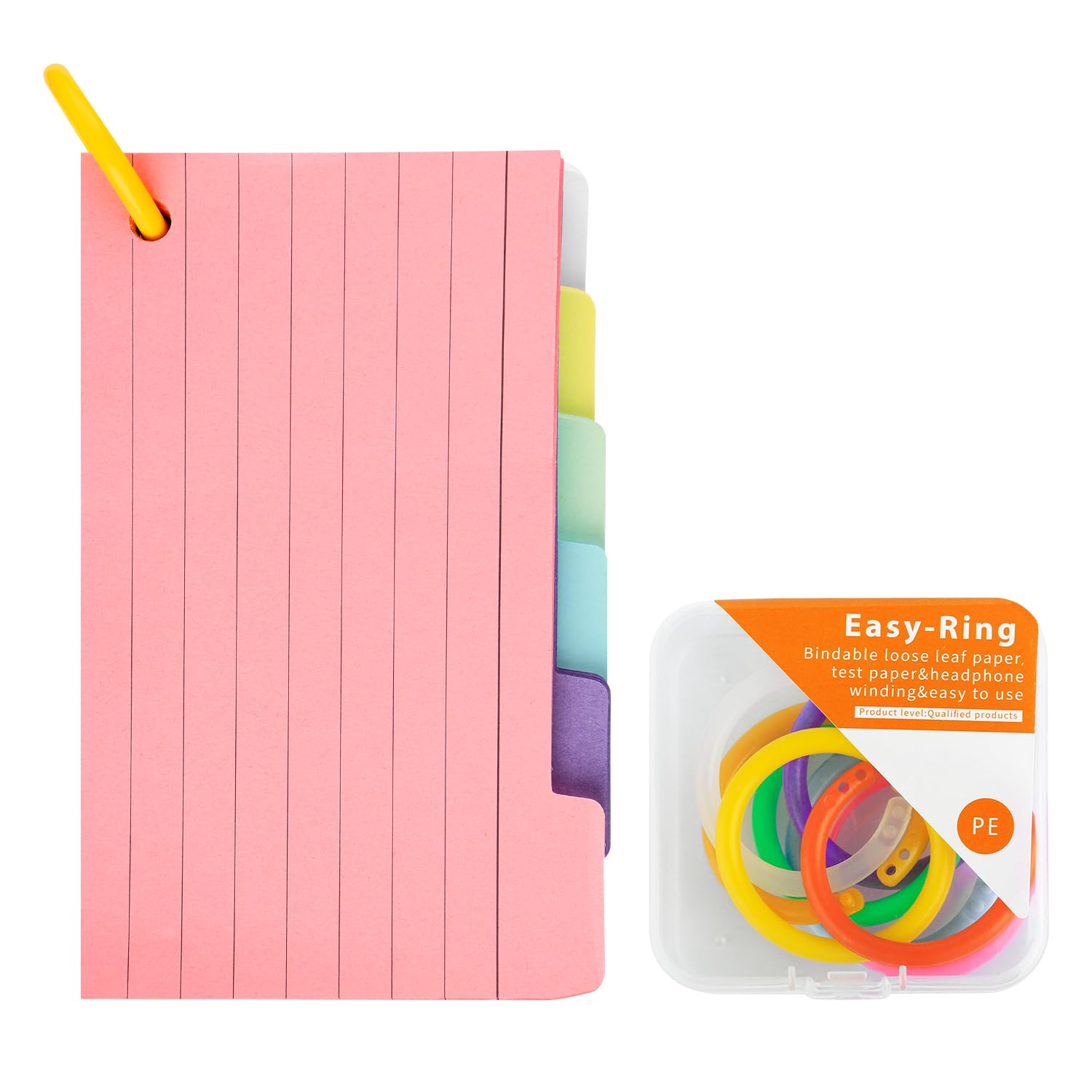 Bojueshaw 150pcs Flash Cards,Index Cards,Colour Record Cards,Revision Cards with 8 Binder Rings,Note Taking Cue Cards for Studying Office Working School Learning
