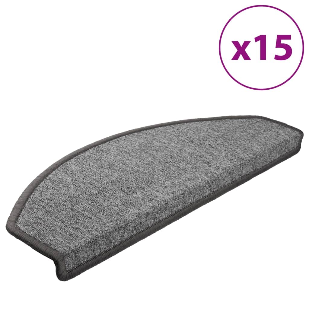 Stufenmatten 15 STK. 65x24x4 cm Dunkelgrau Halbrund, Selbstklebende Treppenstufen Matten aus PP für sicheren Halt und Schutz im Innenbereich