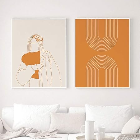 Amazon Com Retro Art Prints 70s Style Gallery Wall Bundle Girls Poster Abstract Minimal Line Art Canvas Painting Pictures Boho Home Decor50x70cmx2 No Framed Everything Else
