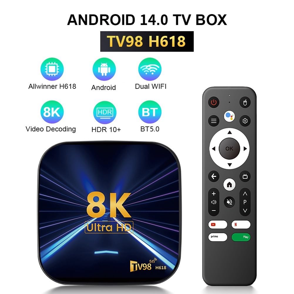 Decodificador Inteligente para Android TV 8K TV98 Allwinner H618 con WiFi Dual 2.4G y 5G HDR10, Reproductor Multimedia 2+16G, BT5.0, Enchufe de la UE.