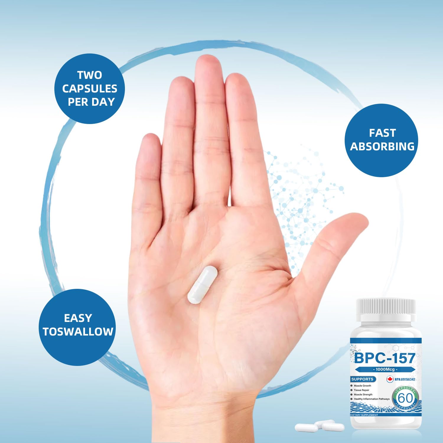 BPC 157 Peptide Capsules 1000 mcg, supports muscle growth, tissue repair, strength, non-GMO, gluten-free, 60 capsules — view 7