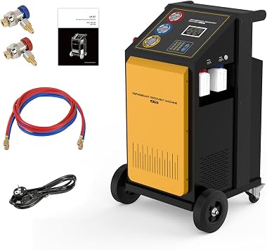 LM707 Semi-Automatic R134a A/C Recovery and Recharge Machine | Automotive A/C vacuum and weight-based charging; 12 kg tank, 10 g scale, 5-inch display, three gauges, six languages