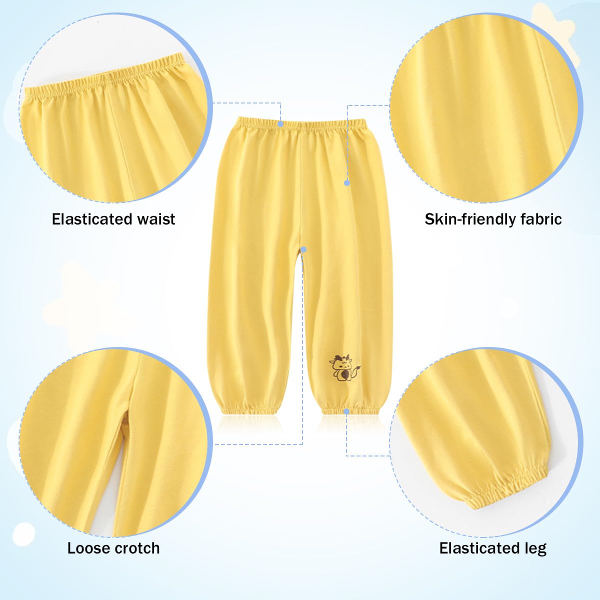 Pantaloni a Lanterna per Bambini (3 Pezzi) - Cotone Morbido, Vita Elastica, Estate Leggero - Stile Casual con Stampe Animaletti 6 Mesi-5 Anni