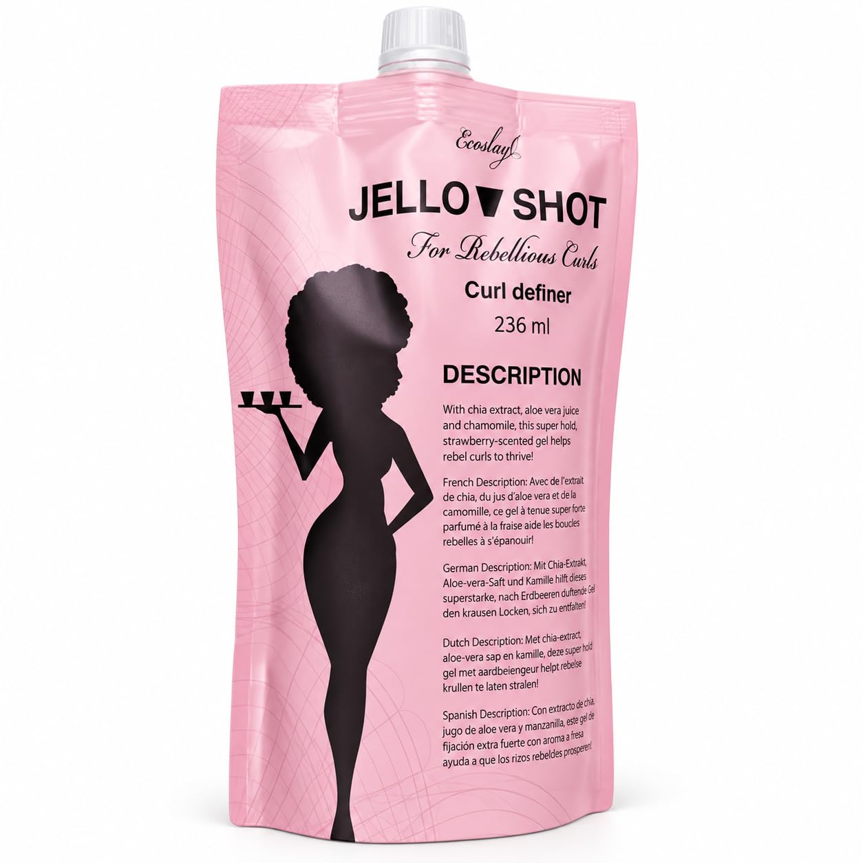 Ecoslay Jello Shot Gel - Extra Firm, Strong Hold Gel - Aloe & Okra Formula - Perfect For Kinky Curly Hair, Type 4c - Ideal for Women's Curly Hair Styling Needs - Hold Can Last Up To 7+ Days - 8oz 8 Fl Oz (Pack of 1)
