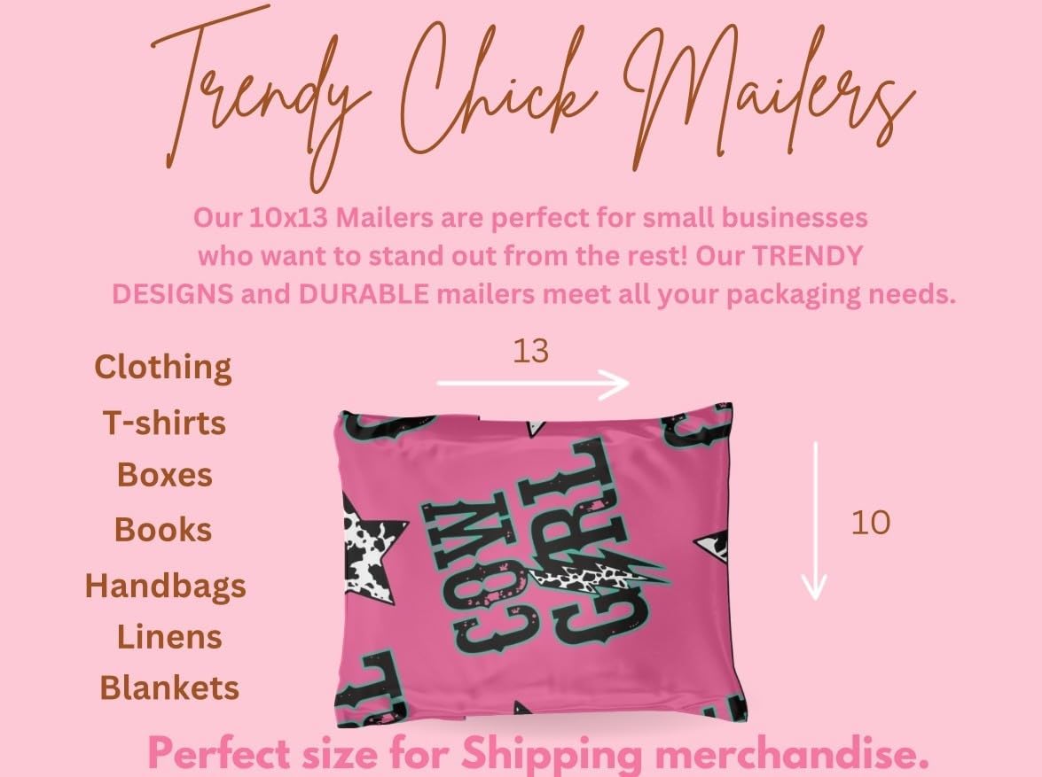 Poly Mailers - 25 Pack, Waterproof, Trendy Chick Mailers 3.15 mil - Heavy Duty, Tear Resistant Mailing Envelopes for small businesses | Cute Shipping Bags for clothing (Electric Cowgirl, 10x13)
