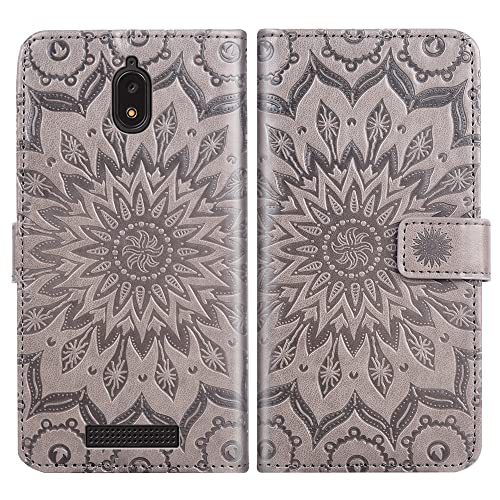 Asuwish Phone Case For Blu View 2 B130Dl Wallet Cases With Tempered Glass Screen Protector And Sunflower Leather Slim Flip Cover Card Holder Stand Cell Accessories Vlew2 Women Men Gray #TOP3