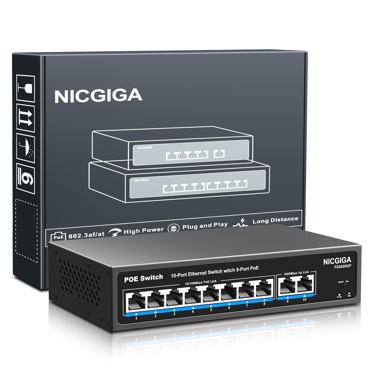 Switch PoE+ De 8 Puertos Con 2 Puertos De Enlace Ascendente