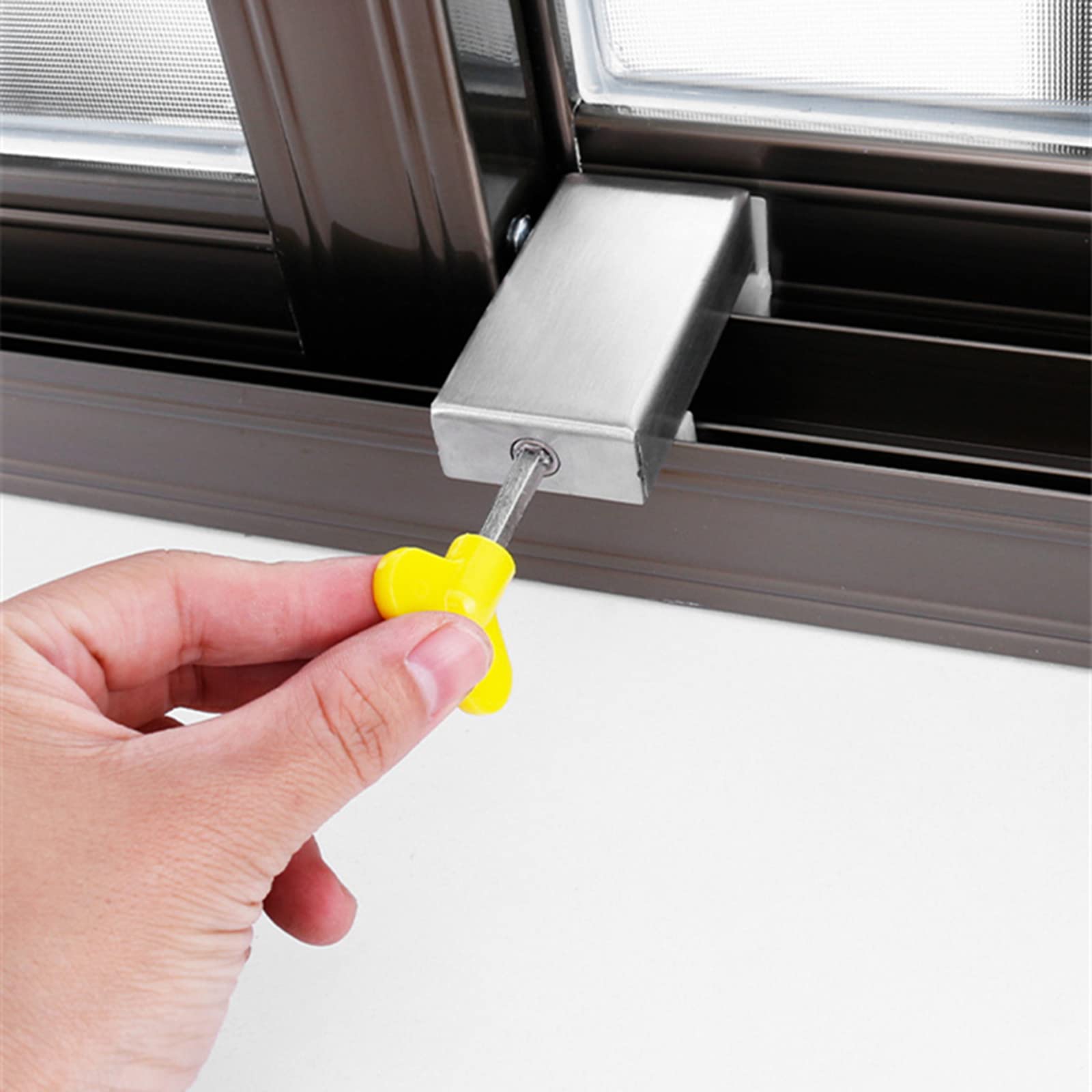 Paquete de 4 cerraduras de seguridad para ventanas para niños, limitadores de puerta corredera con llaves, topes de límite de aluminio y plástico, a prueba de niños, topes de ventana seguros